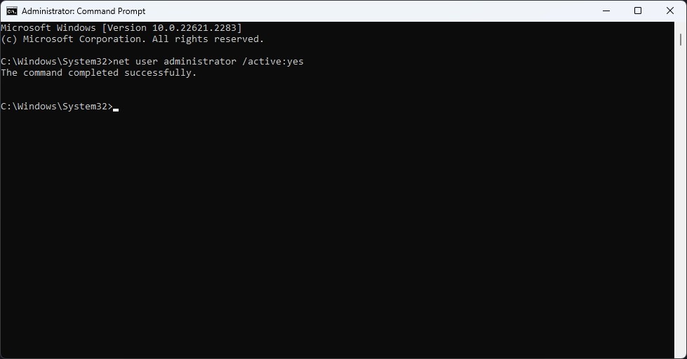 cmd.exe: net user administrator /active:yes
