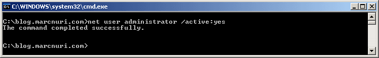 cmd.exe: net user administrator /active:yes