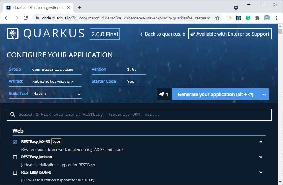 Quarkus project bootstrap (code.quarkus.io)