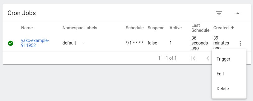Una captura de pantalla del Dashboard de Kubernetes: Ejecutar CronJob manualmente