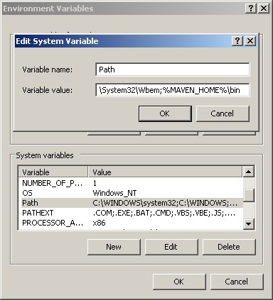 A screenshot of the Path environment variable edit dialog
