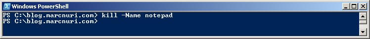 Captura de pantalla mostrando la salida del comando kill -Name notepad