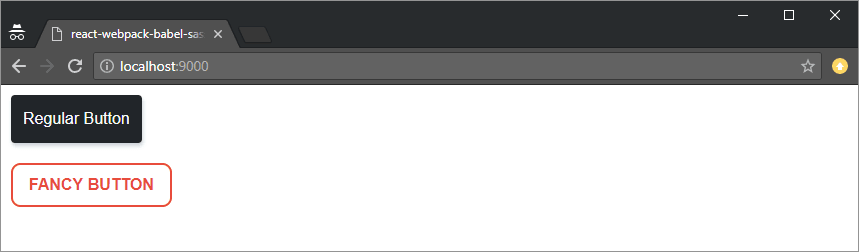A screenshot of the rendered ReactJS buttons