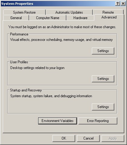 A screenshot of the Windows System Properties dialog
