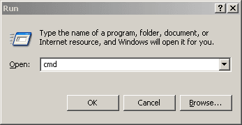 Captura de pantalla del díalogo de Windows XP Run