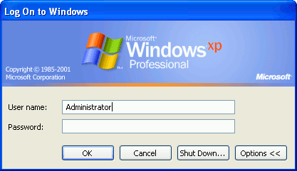 Windows XP advanced login window