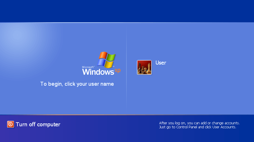 Windows XP login screen