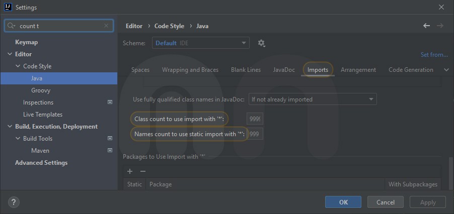 IntelliJ IDEA Reference / Settings / Editor / Code Style / Java