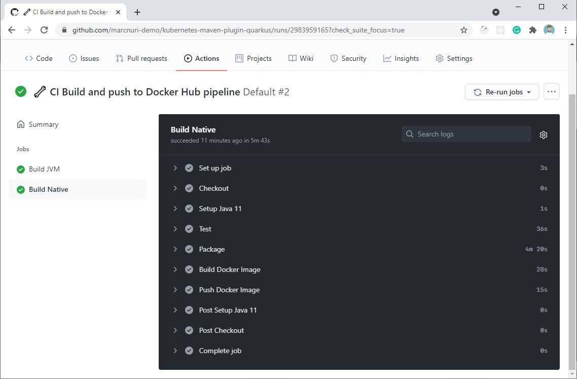 A screenshot of GitHub Actions Workflow - mvn kubernetes:push