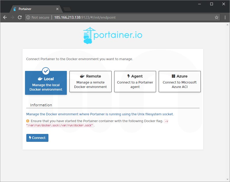 Portainer selección entorno Docker