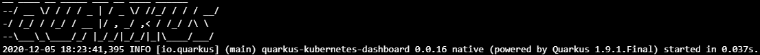 An image of YAKC Kubernetes Dashboard logs showing start time in 0.037 seconds